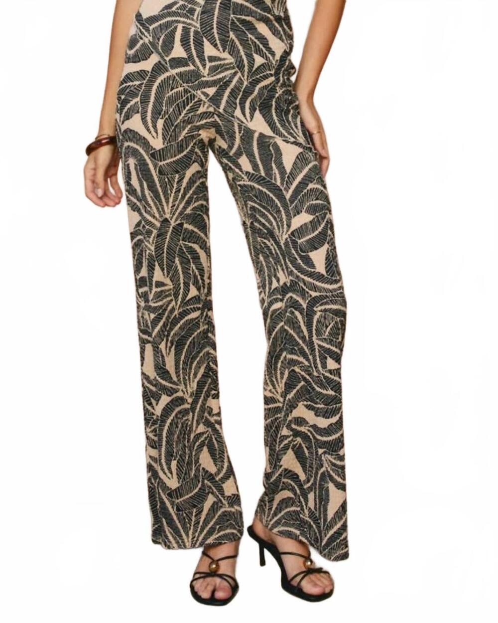 NEW DRESS FORUM tropical leaf pull on pants in midnight palm
